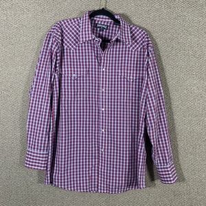Panhandle Shirt Mens Size Large Red Blue Plaid Snap Front Western Cowboy Pockets